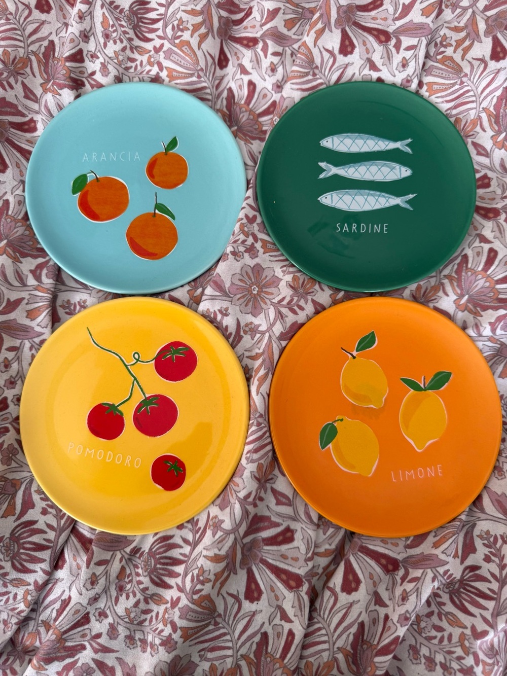 4 Ceramic appetizer Plates bullseye target Mediterranean decor accent plate